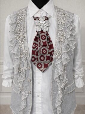 OOAK Vintage John Blair Necktie Necklace Lg. Embellished Brooch and Chain